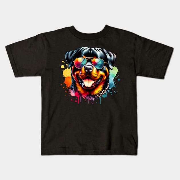 Watercolor Rottweiler Dog Kids T-Shirt by The Jumping Cart